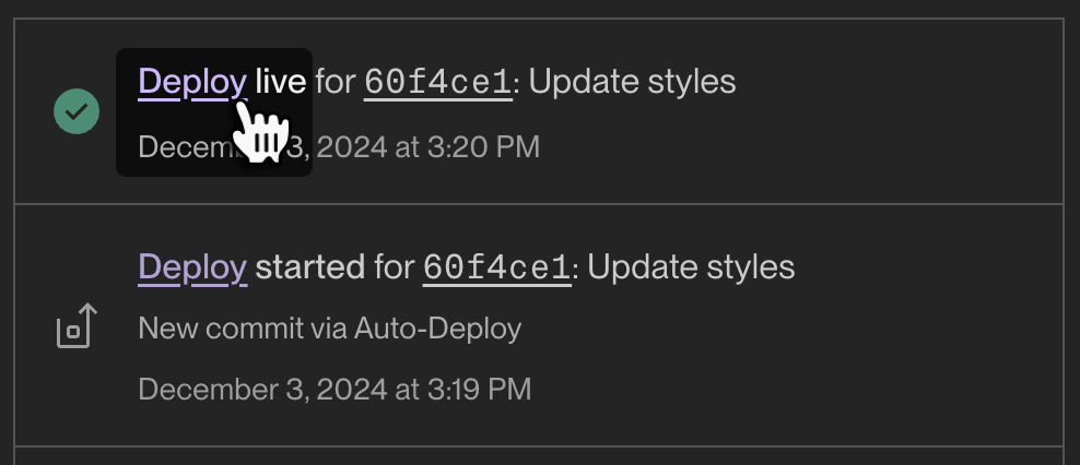 Selecting a deploy to view logs