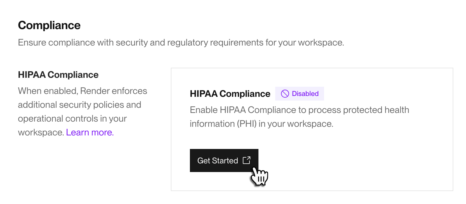 Enabling HIPAA compliance in the Render Dashboard