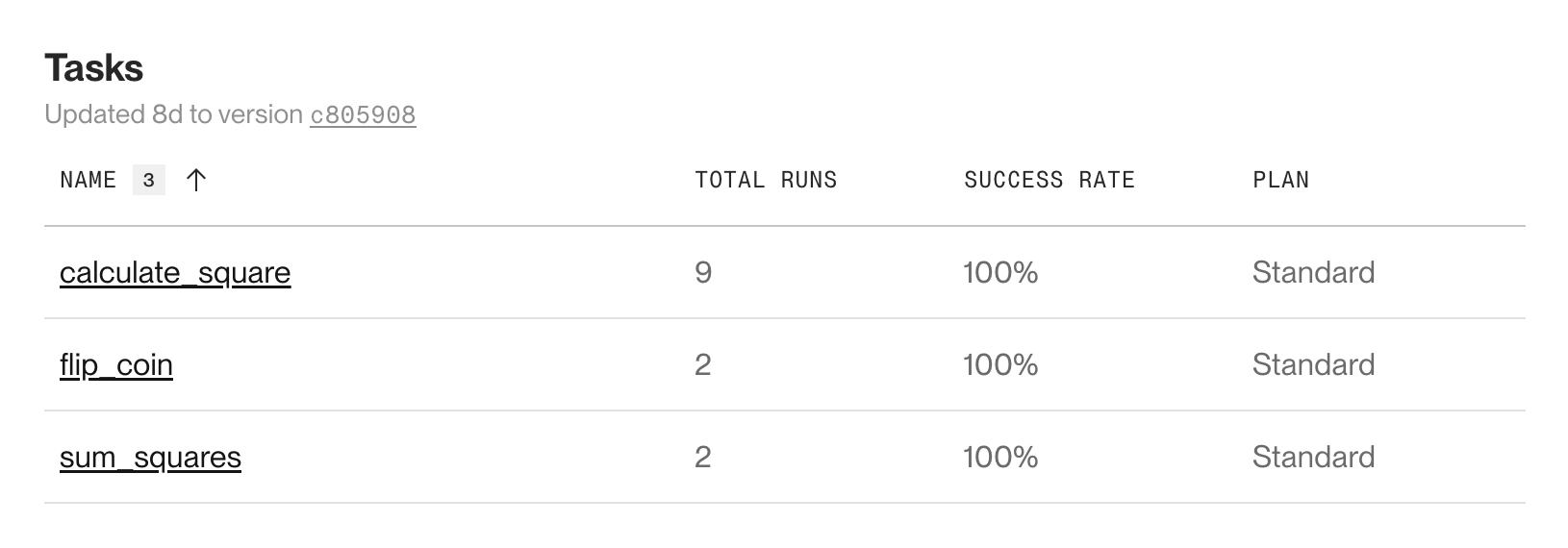 Viewing registered tasks in the Render Dashboard