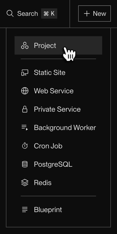 Navigating to project creation
