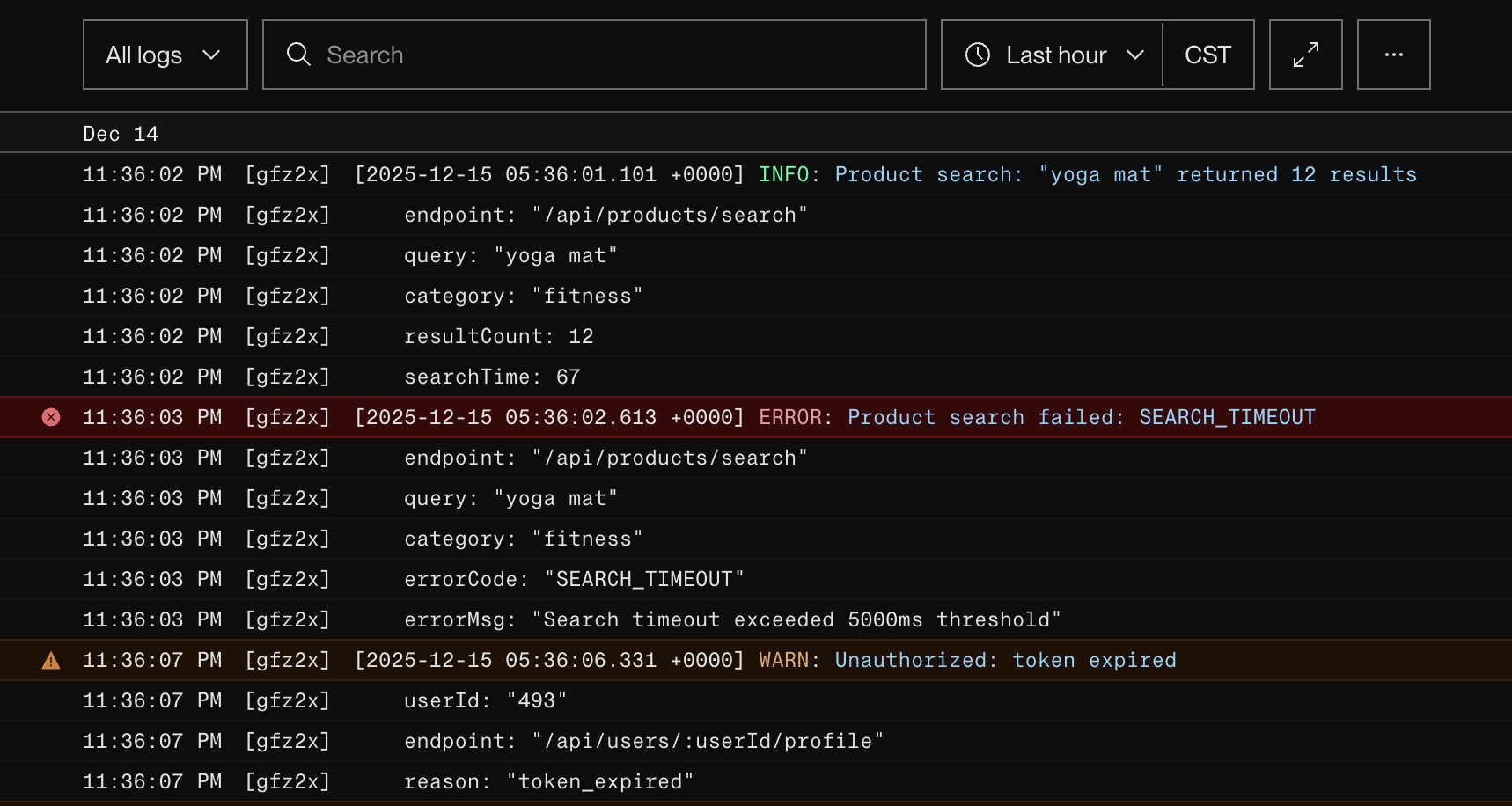 Log explorer in the Render Dashboard