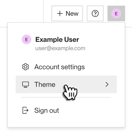 Setting your display theme in the account menu