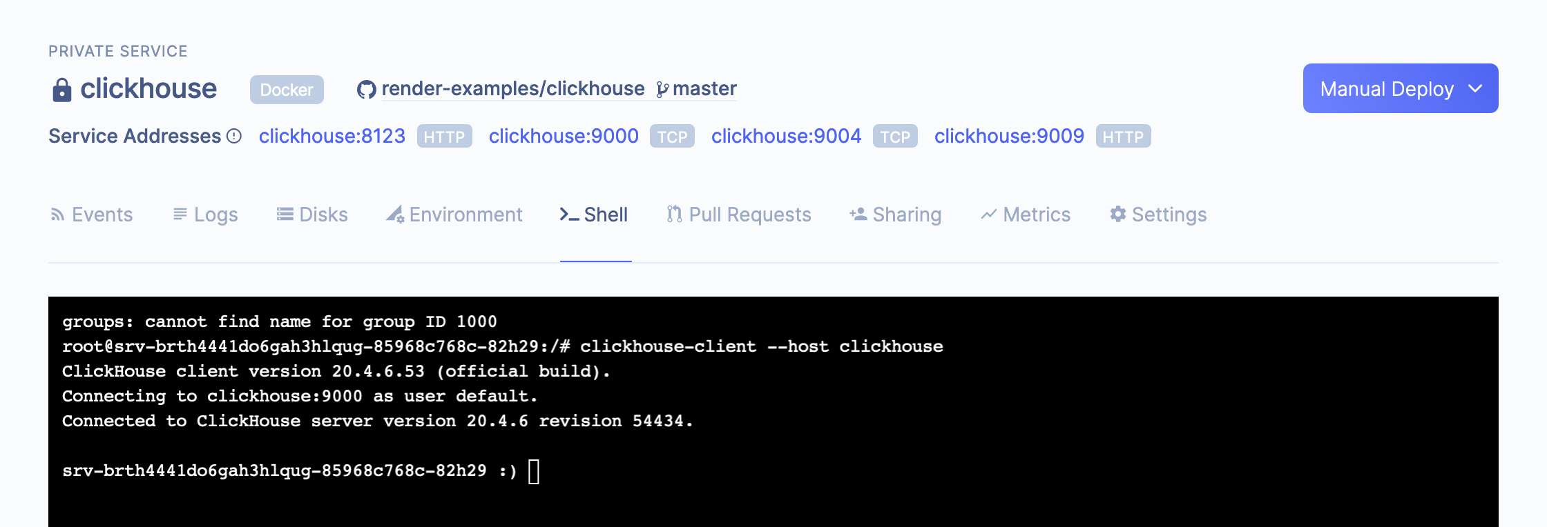 ClickHouse Shell on Render