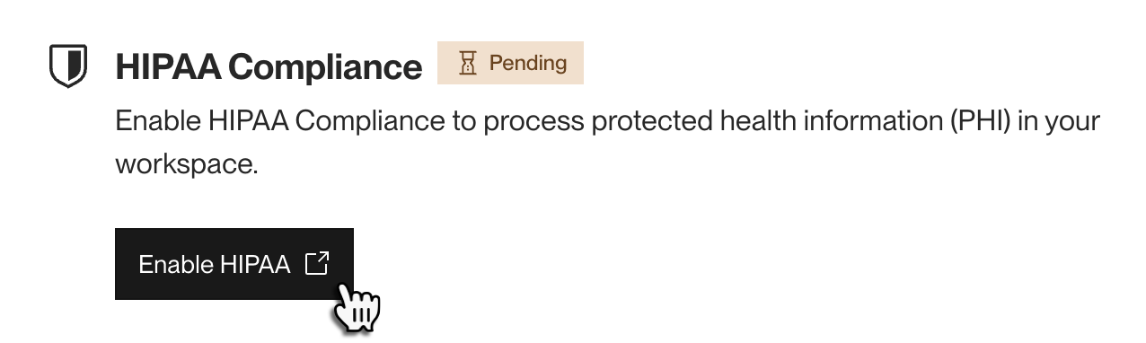 HIPAA compliance pending in the Render Dashboard