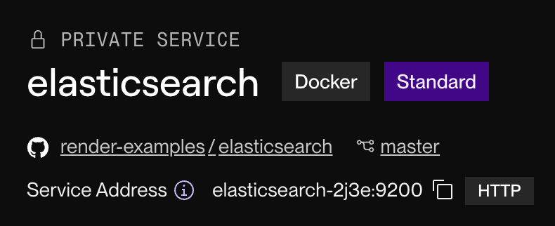 The service address for a private service in the Render Dashboard