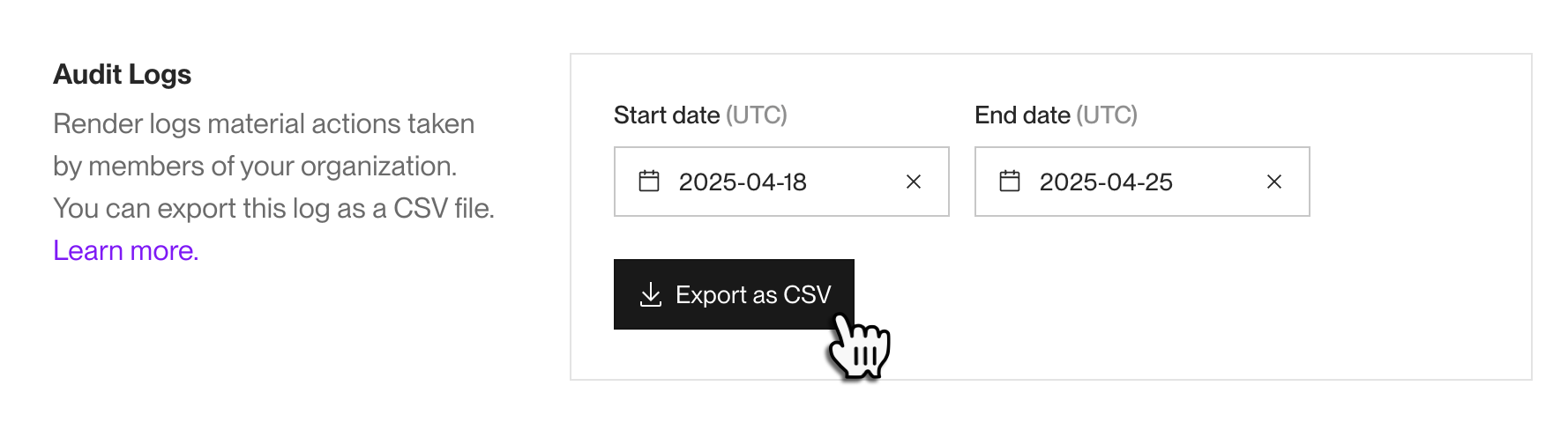 UI for exporting audit logs