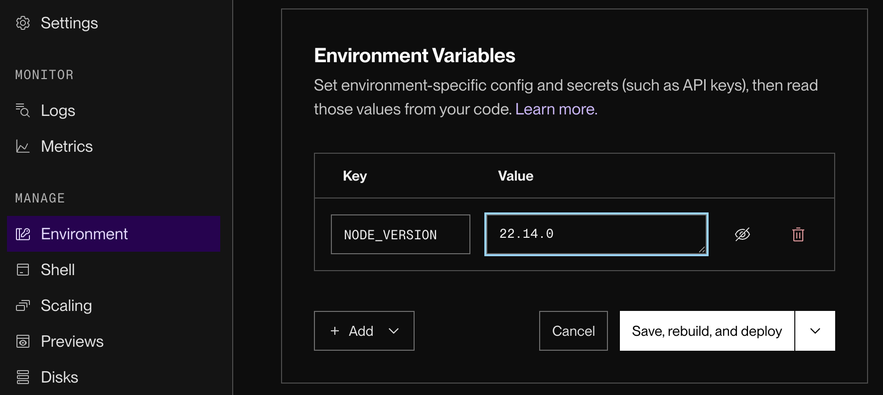Setting the NODE_VERSION environment variable