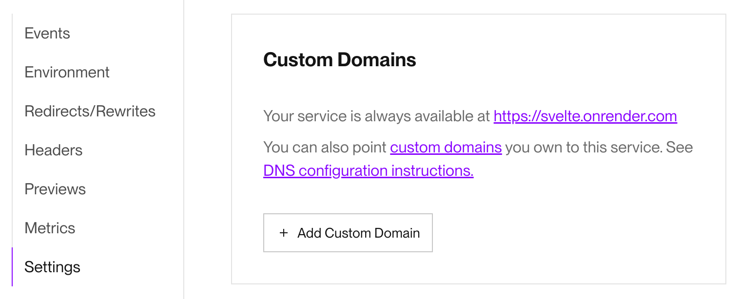 Adding a custom domain in the Render Dashboard